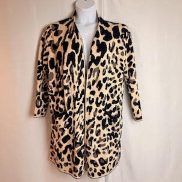 Chico’s Leopard Print Open Front Cardigan Sweater Jacket Women’s Size 3 (XL/16) - Picture 1 of 14